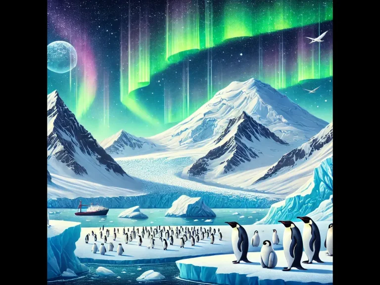 DALL·E 2024-12-03 07.28.19 - An awe-inspiring educational illustration of Antarctica, featuring a vast icy landscape with towering glaciers, a colony of penguins on the ice, the v (1)