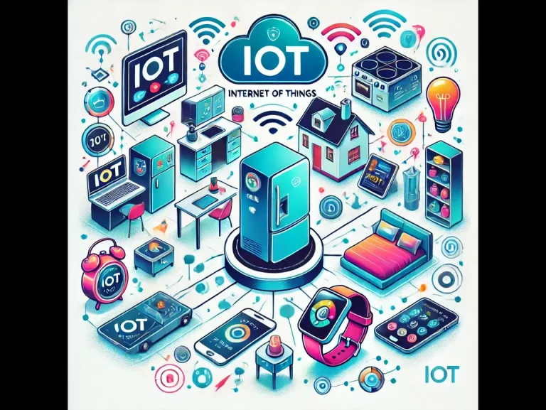 DALL·E 2024-12-14 22.10.55 - A vibrant illustration depicting the concept of IoT (Internet of Things) in daily life. The image shows various interconnected smart devices like a sm (1)
