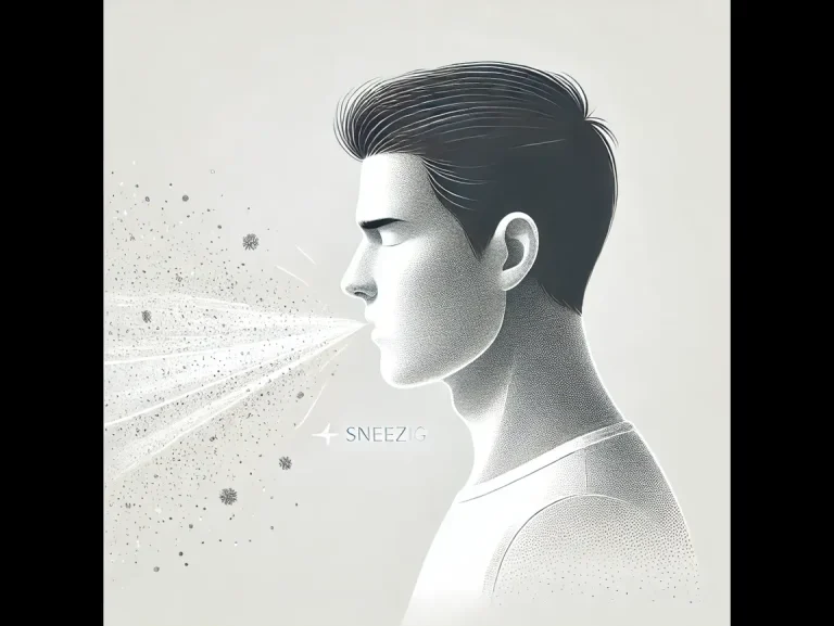 DALL·E 2024-12-17 20.27.41 - A faceless illustration of a person sneezing, depicted in a minimalistic and educational style. The image shows air particles, such as dust or pollen, (1)