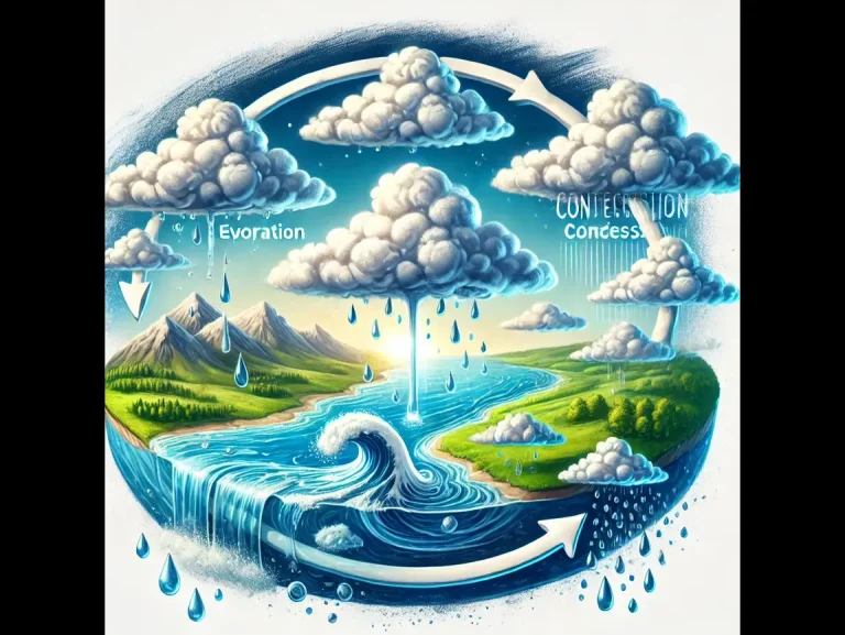 DALL·E 2025-01-09 10.42.53 - An artistic illustration of the water cycle focusing on cloud formation. The image shows evaporation from oceans and lakes, condensation into clouds i (1)